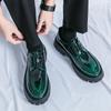 New Men's Fashion Thick Soled Leather Shoes Business Lace Up Oxford Green Black Waterproof Platform Shoes Wedding Height Shoes