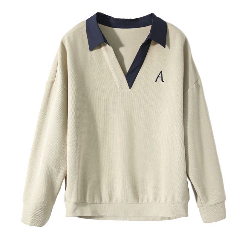 Autumn Fashion Letter Embroidery Color Blocking Sweatshirts Women New Classic Long Sleeve V-neck Casual All-match Lady Top 2022