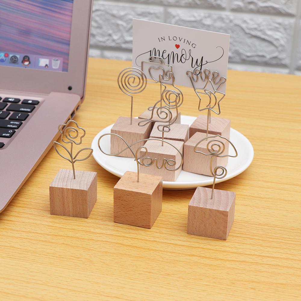 1 PC Creative Wedding Decor Desktop Ornaments Photo Clip Square Wooden Memo Holder Picture Frame