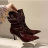 Street Style Thin High Heels Ankle Boots Women Patent Leather Autumn Winter Zipper Shoes Sexy Banquet Prom Pumps
