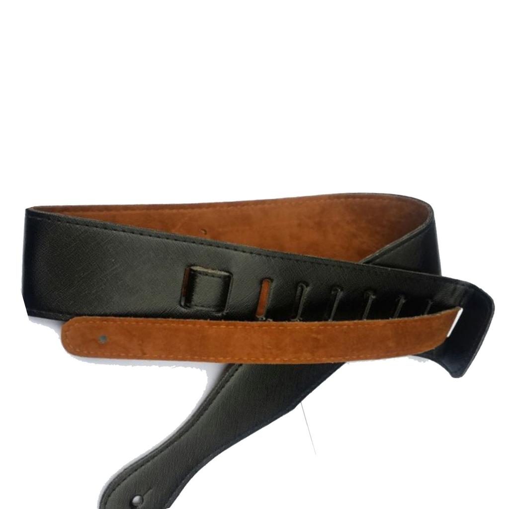 Guitar Leather Strap Black Hand Stitched Edge Adjustable Length Universal Bass Strap for Acoustic