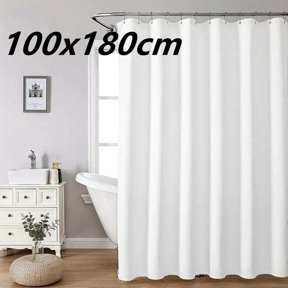 Fabric Shower Curtain - Long Weft Woven Heavy Fabric Shower Curtain Bathroom, Shower Curtain Set, White