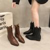 Женские ковбойские сапоги на квадратном каблуке 2024 года, модные туфли с острым носком, осенне-зимние женские сапоги Kinght, элегантные короткие ботильоны