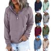 Women's Spring and Autumn Fashion Long Sleeved Loose Casual V-neck Button Hooded Drawstring Pocket Sweater