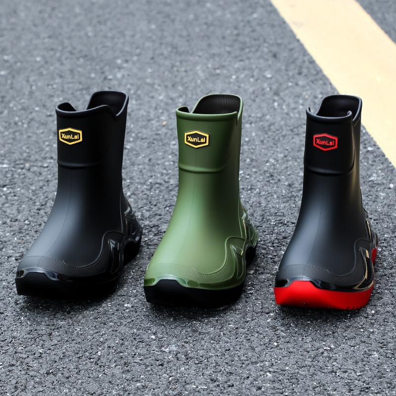 Black and Red Trend Non-slip Men's Rubber Shoes Rain Shoes Short Sports Water Boots Widened and Thickened Environmentally Friendly Water Shoes