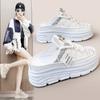 W3651 Thick-soled Heightening Half-drag Women's Summer Hollowed-out Thick-soled Casual Shoes Little White Shoes Women's Slippers Women's Sandals