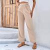 Women Elegant Apricot Loose Straight Pants Spring Office Lady Solid High Waist Ankle-length Pants Lace Up Pantaloni Donna 25622