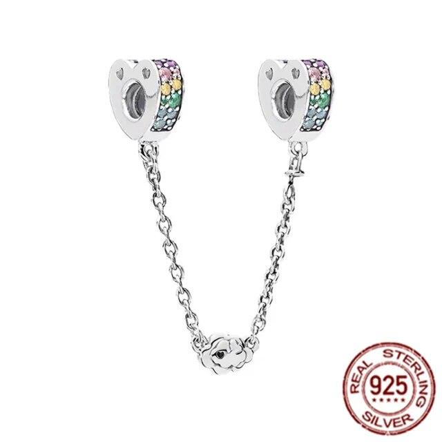 925 Sterling Silver Sparkling Pavé Crown O Tree Safety Chain Charm Bead Fit OriginalNew Bracelet DIY Women Jewelry Gift