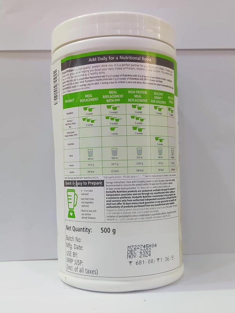 Herbalife Nutrition New Shake Mate 500gm Plant-Based Protein (0.5 Kg, SHAKEMATE)