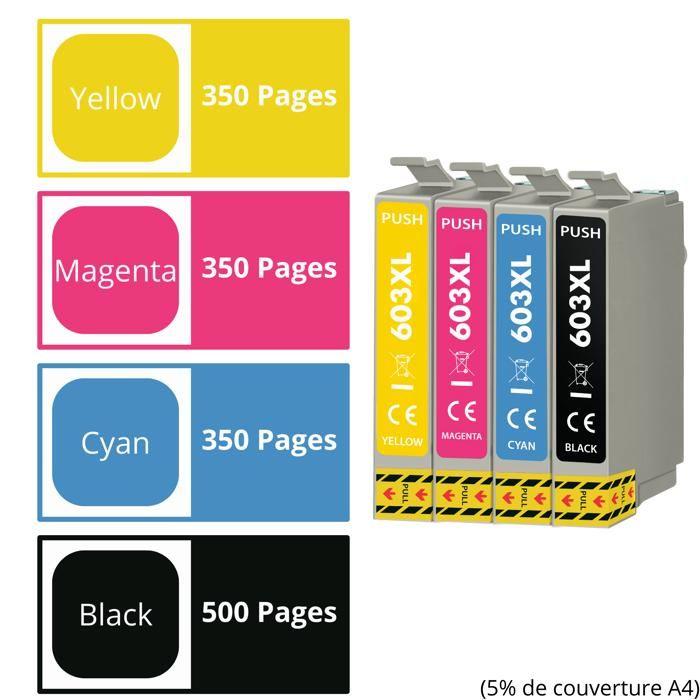 Ink Cartridge - Epson - 603XL - Pack of 4 - Black, Cyan, Magenta, Yellow - Compatible WF-2810 XP-2100