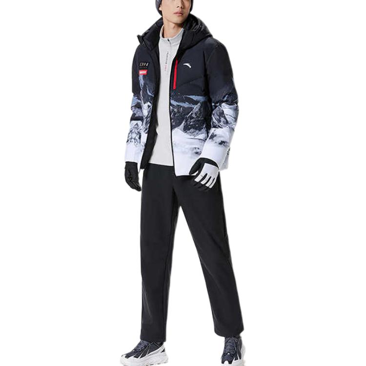 Anta Outdoor Casual Sports Zipper Hooded Long Sleeve Down Jacket Men Jackets Snow-White Printed 152347945-1