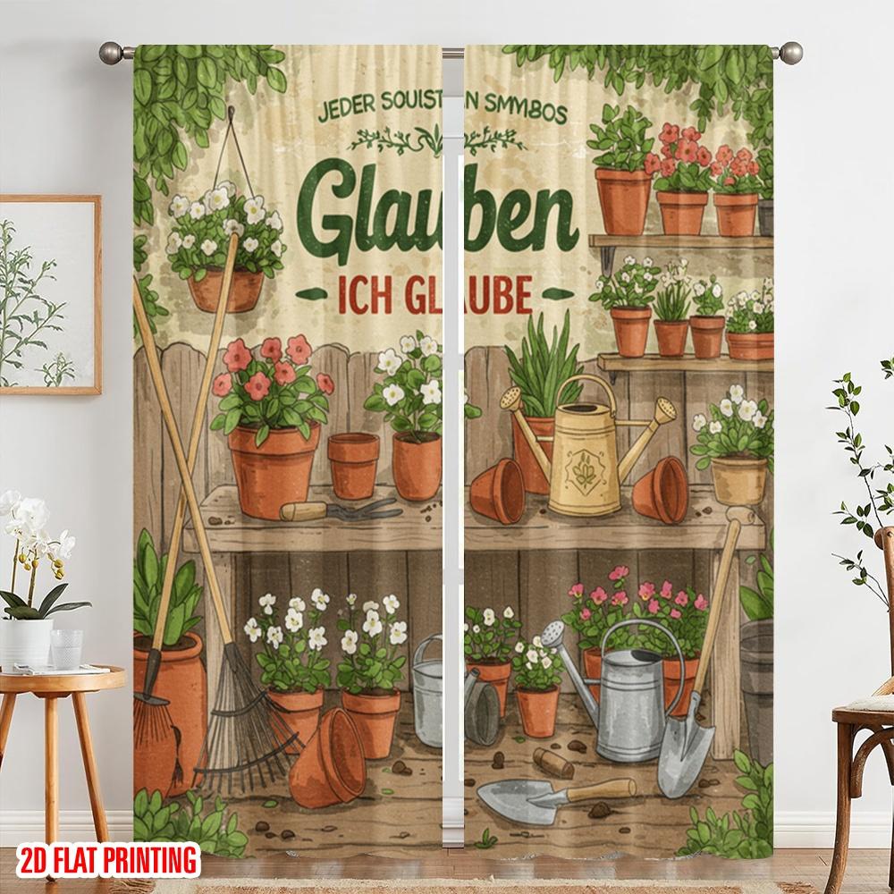 2pcs 2D Flat Printing Drapes Garden Faith Gardening Joy 100% Polyester Fabric Without Electricity Festive Curtains for Home Wall