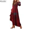Womens Casual V-neck Long Sleeve Loose Plaid Print Dress