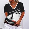 Vintage Women's T-shirt Face Print Trend New Short Sleeve T-shirt V-neck Clothing High Quality Women's Top Oversized-shirt Soft