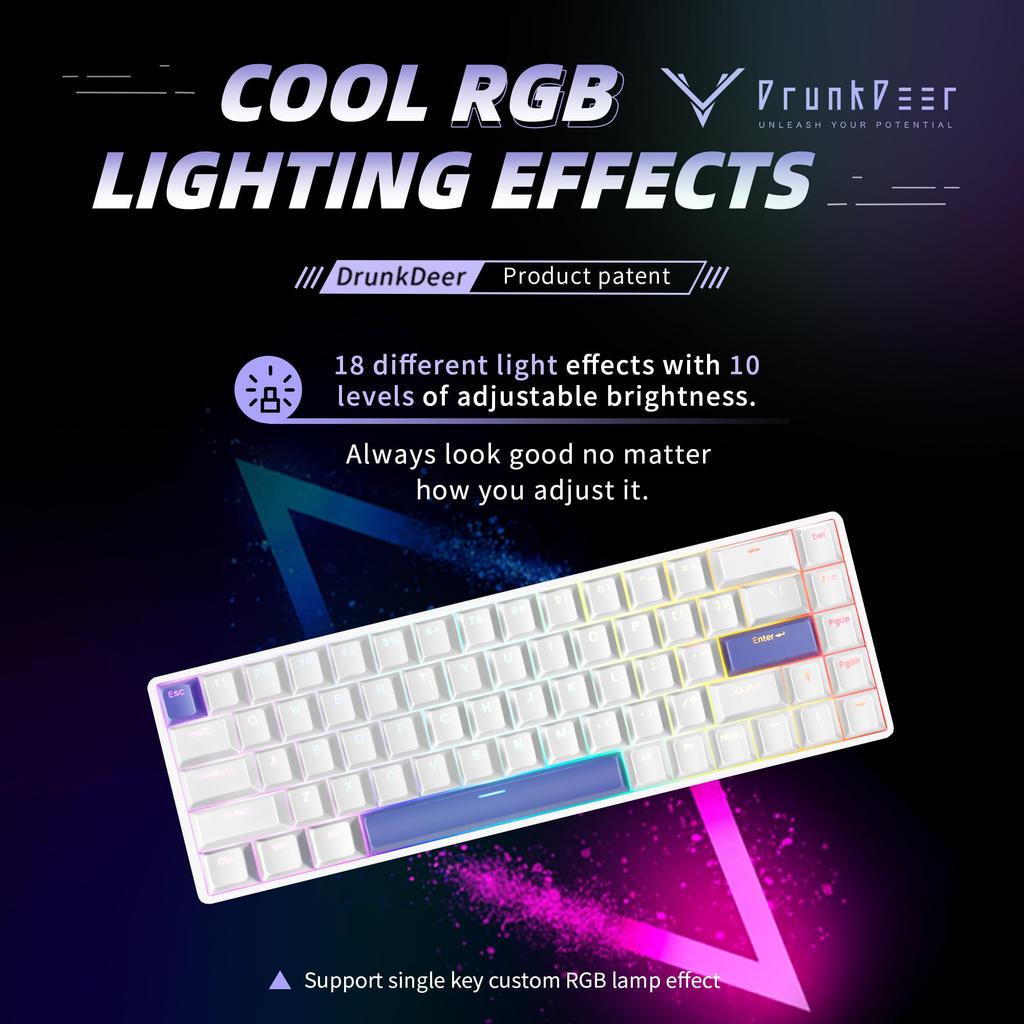 DrunkDeer G65 eSports Gaming Rapid Trigger Keyboard Hall Effect Switches Magnetic Switches Last Win Release Dual Trigger Modes Adjustable White Perry