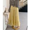 French Gentle Wind Ruffle Leaf Edge Mesh Skirt Women's Summer Long Pleated Thin Lazy Holiday Style A-word Skirt