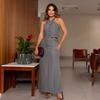 Women's Halter Neck Crop Top with High Slit Long Skirt Set, Elegant Two-Piece Outfit for Party or Evening Wear