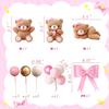 Luxury Teddy Bear Cake Decoration Bear Birthday Cake Topper With Bow for Baby Shower Girl's Birthday Party Supplies