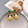 European & American Retro Heart Diamond Enamel Court Style Earrings - Vintage High-Design Sense
