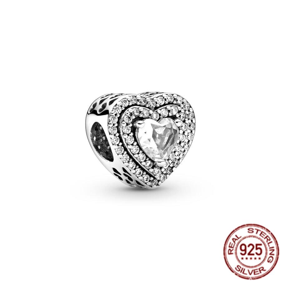 Sparkling Leveled Heart & Family Infinity Red Heart Charm 925 Sterling Silver Women Jewelry Beads Fit Original Fasion Bracelet