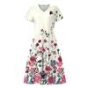 Women's Summer Casual Fashion Print Pocket Short Sleeve V-Neck Swing Dress