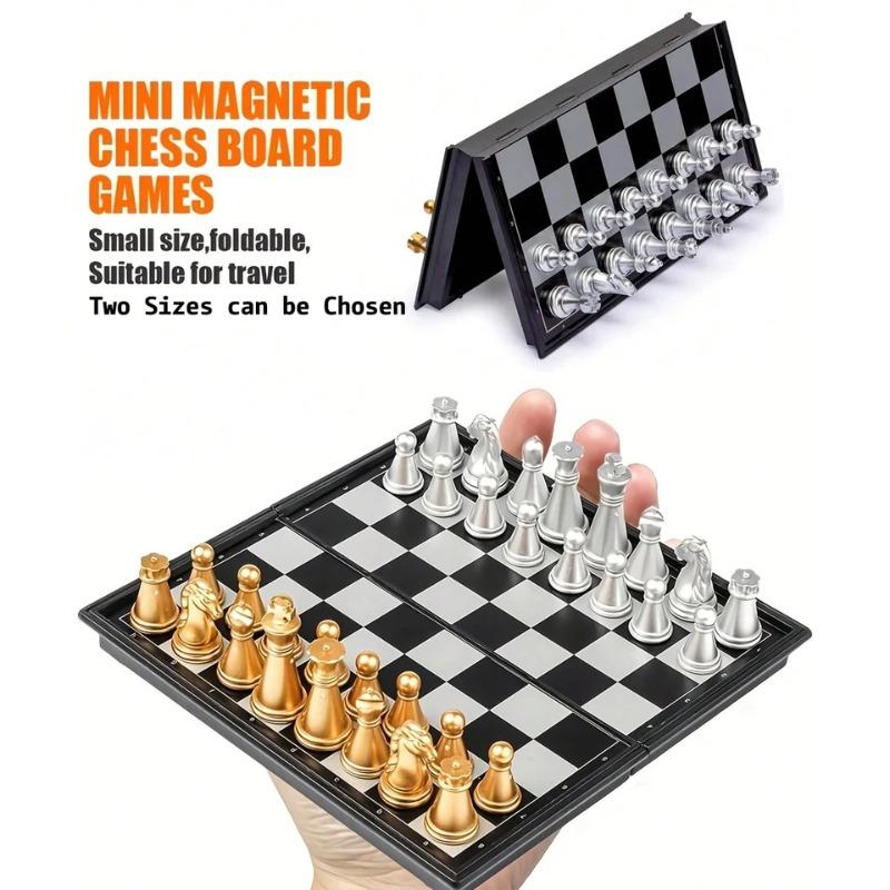 Magnetic Folding Chess Set Gold Silver Portable Travel Board Game Beginner Friendly Educational Fun For Children Adults