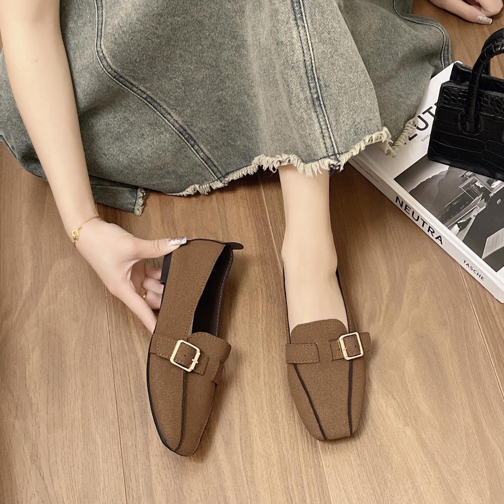 Fashion Women Flats Shoes Spring New Style Metal Buckle Loafers Soft Sole Shallow Mouth Sneakers Women Casual Comfortable Office Shoes