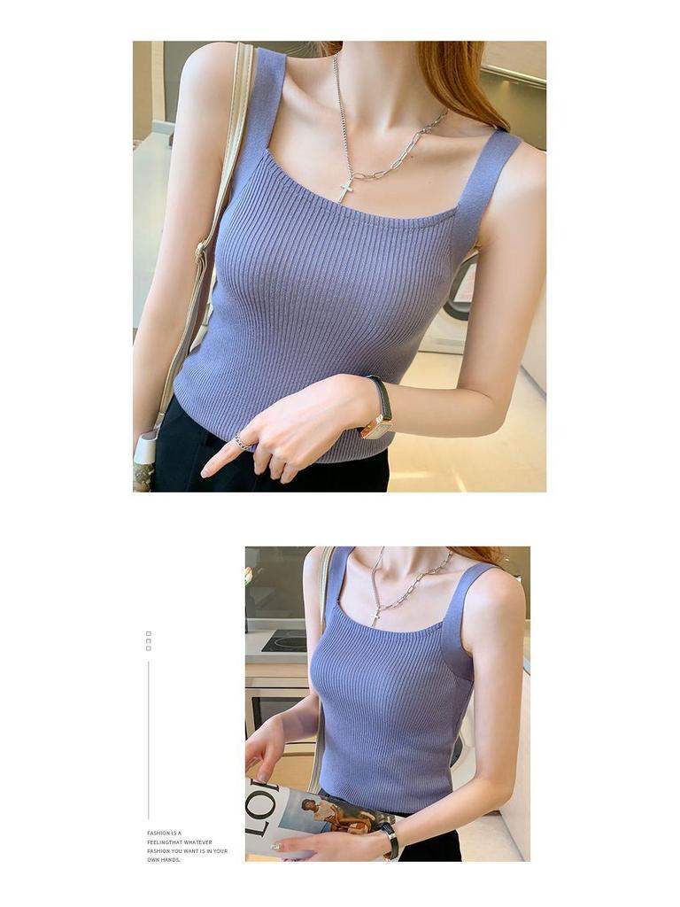 Spring-Summer Knitted Camisole Vest - Women's Stylish and Versatile Short Top