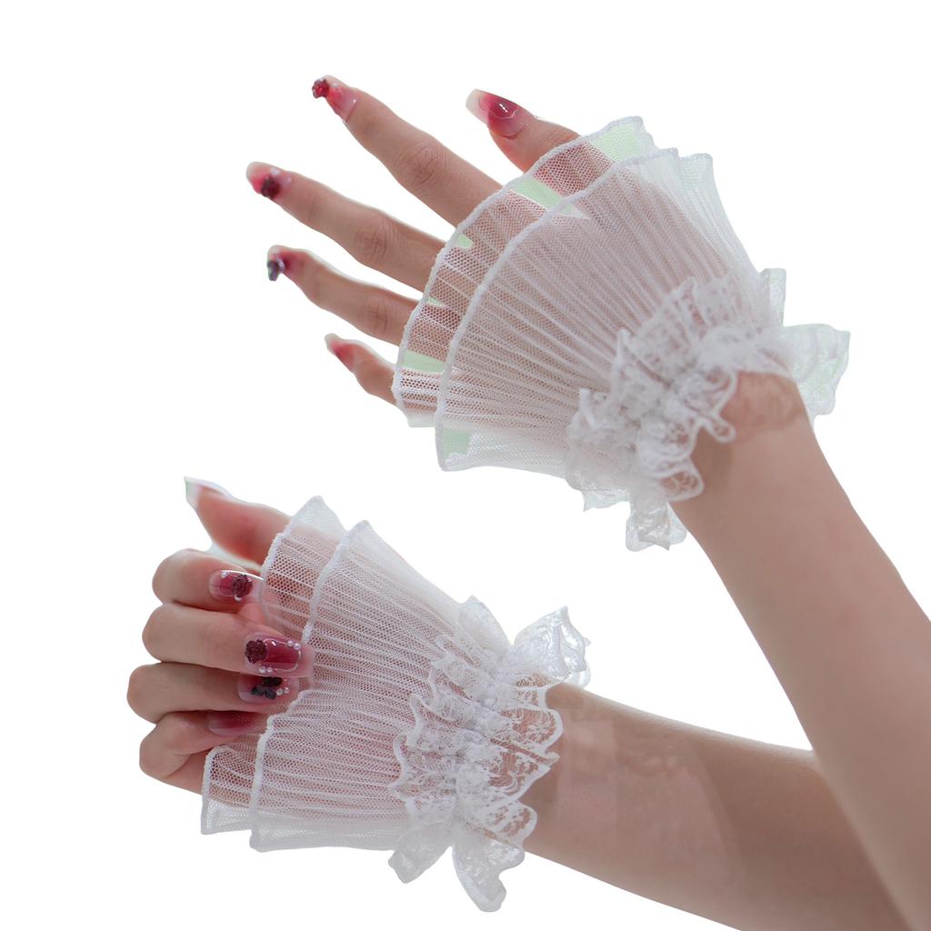 Lace Trim Double Layer Tulle Arm Sleeves Elegant Wedding Party Photography Accessory