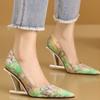 Spring Pumps Women Shoes Flower Totem Slip-On Shallow Shoes Wedding Party Pointed Toe High Heels Pump Femme Special-shaped Heel