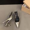 Summer High Heel Women Silvery Sandals Fashion Pointed Toe Slip On Shoes Ladies Elegant Stripper Party Sandalias