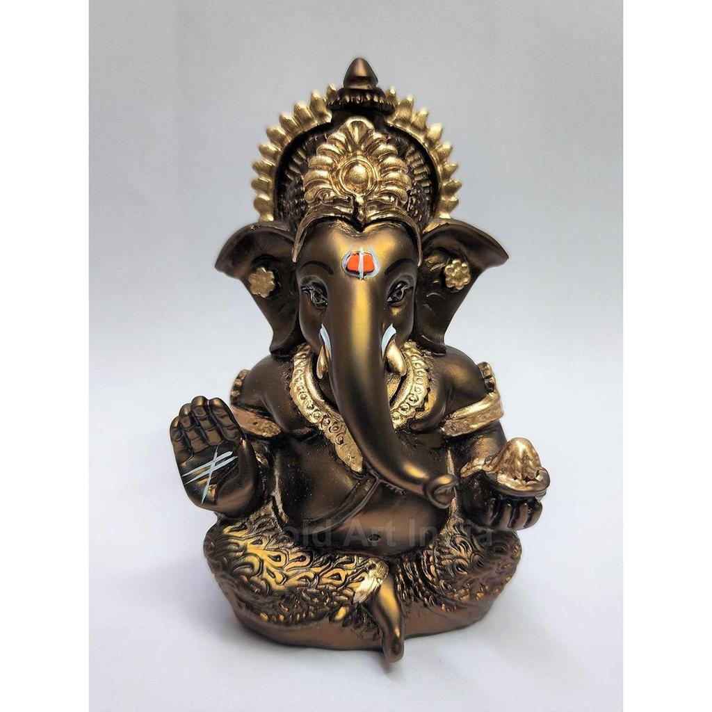 Handcrafted French Brown Mukut Ganesha Idol (3.5") - Perfect for Car Dashboard, Home or Office Decor and Gifting, Idol