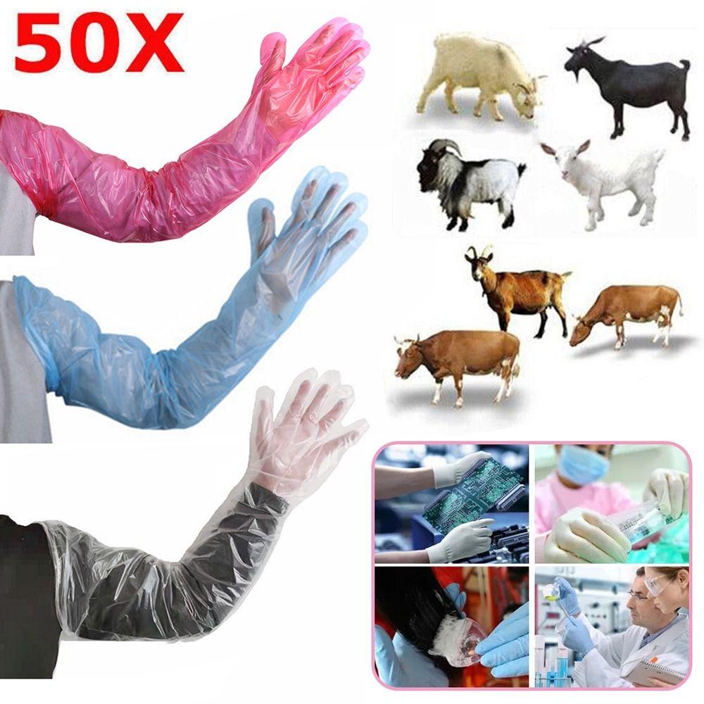 50Pcs Plastic Disposable Vet Glove Clear Farm Glove Non-toxic Cattle Sheep Glove Midwifery