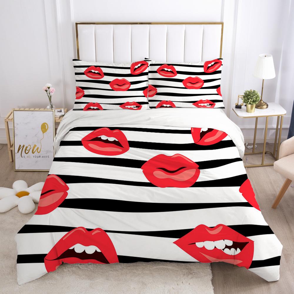 3D Sexy Lips Bedding Set Kiss Me HD Printing Duvet Cover 2/3 Pieces AU140 * 210 Full-size Soft Home Decoration