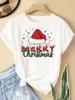 (Asian Size) New Year T Clothing Short Sleeve T-shirts Print Merry Christmas Letter 90s Trend Cute O-neck Women's Top Fashion Holiday Graphic Tee