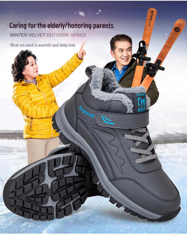 Cotton Shoes for Women: Winter Walking Shoes for Seniors and Middle-Aged, High-Top Leather Snow Boots To Prevent Rain and Snow