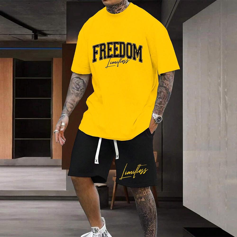 Summer Y2K Style Fashion Trendy Men's Set Extra Large Men's Loose Top Refreshing and Breathable Leisure Travel Set