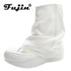 Fujin 6cm New Canvas Summer Women Ankle Mid Calf Boots Platform Wedge Flats Heel Chunky High Top Peep Toe Flip Toe Shoes Booties
