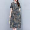 Summer Vintage Print Long Dress for Women Plus Size Short Sleeve Summer Casual Dress Female