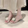 Fashion Wearing Slippers Outside Women's Summer New Sweet Flowers Gentle Slip-on Non-slip Transparent Block Heel High Heels