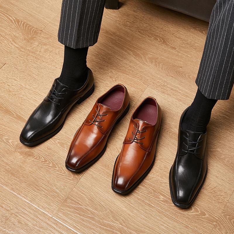 Fashion Mens Formal Derby Shoes Genuine Leather Shoes for Men 2024 Dress Shoes Wedding Shoes Business Casual Lace Up Leather Shoes