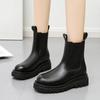 Women's Platform Boots Fashion Mid Calf Boots New Casual Leather Boots for Women Winter Plush Warm Ankle Boot Black Chelsea Boot