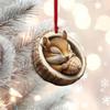 Owl Raccoon Christmas Ornament 2D Printed Acrylic Hanging Decor for Tree Festive Animal Tree Pendant