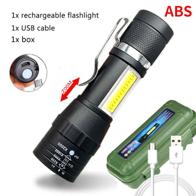 1-5Pcs Portable Mini LED Flashlight Q5+COB Lamp Beads Built In Battery Torch Rechargeable Zoom Penlight Outdoor Camping Lantern