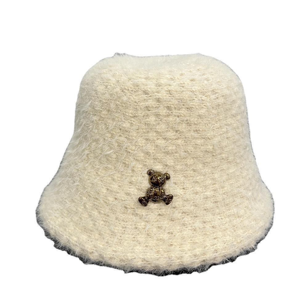 Bucket Hat Plush Hat Female Winter Cute Bear Rabbit Fur Bucket Hat Winter Warm Washbasin Hat Female