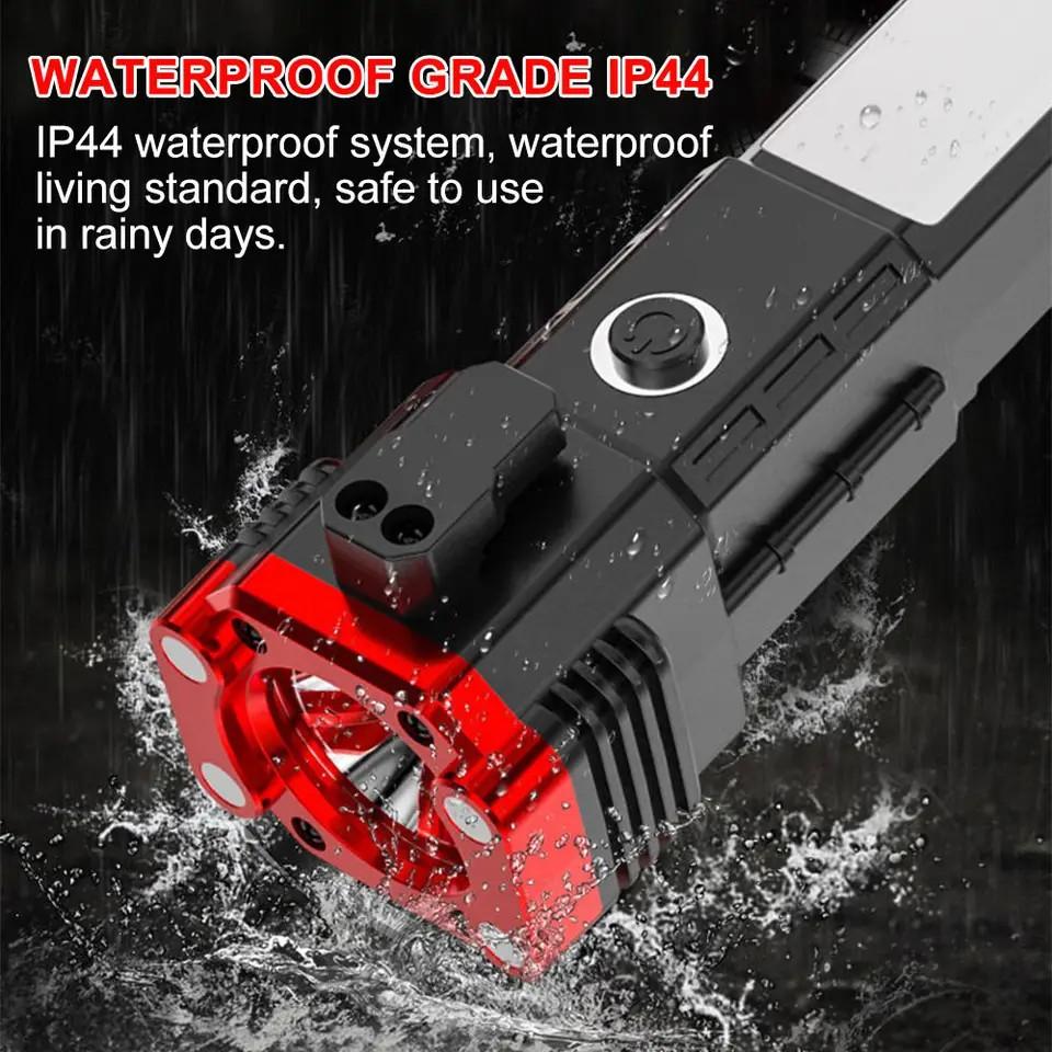 LED Flashlights Tactical Torch Rechargeable Portable Spotlight Long-Range Camping Flashlight With Safety Hammer COB Sidelight