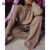 Spring and Autumn Women's Knit Suit Long Sleeve Top Long Pants Loose Hooded Casual Suit
