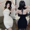 Hollow Out Bodycon Mini Dress Backless Halter Dresses Women Sleeveless Solid Street Club Party Sheath Dress