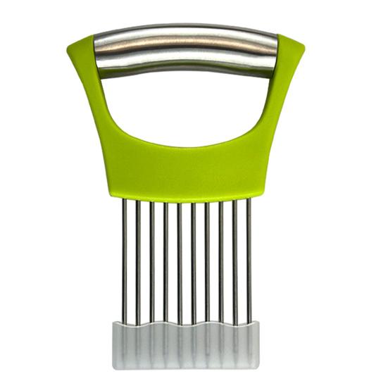 1 Set Onion Cutter Stainless Steel Potato Tomato Slicing Holder Non-Slip Grip Vegetable Lemon Slicer Chopper for Kitchen
