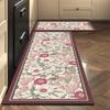 Washable Non-slip Kitchen Rug Pvc Leather Waterproof Anti-slip Floor Mat Long Rugs Oil-proof Foot Mats Pink Flower Home Carpet